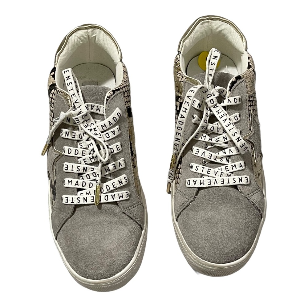 Steve Madden Gray and Gold Snake-Print Low Top Sneakers - Picture 6 of 10